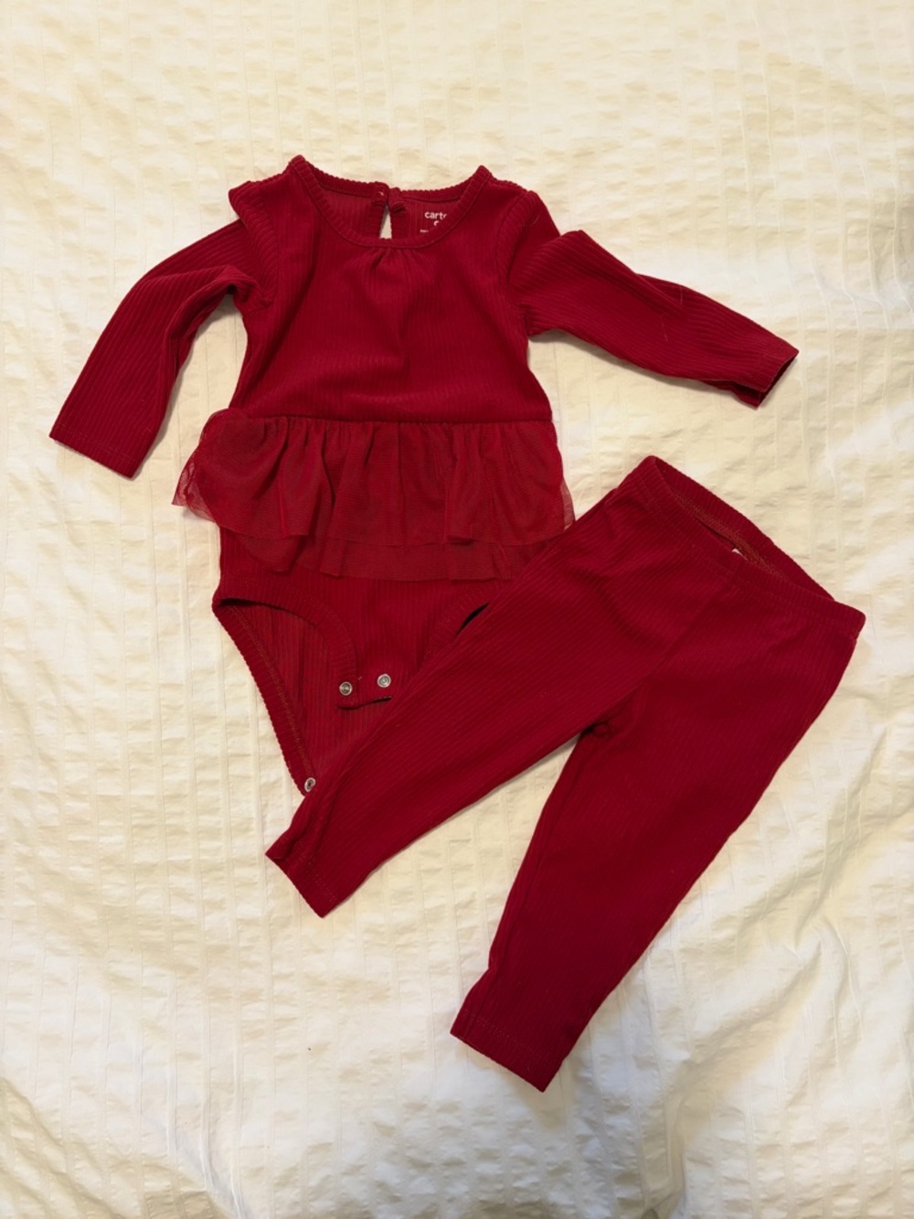 9m Red Ribbed Tulle tutu Baby Bodysuit & Legging Set